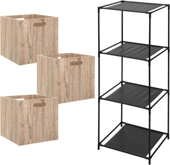 5five Opbergrek 3-laags Smartrack - 3x mandjes hout - naturel - 34 x 98 cm