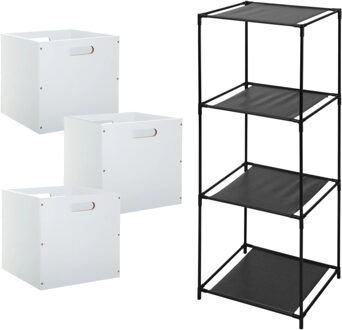 5five Opbergrek 3-laags Smartrack - 3x mandjes hout - wit - 34 x 98 cm