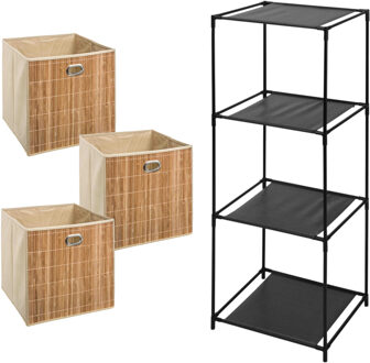 5five Opbergrek 3-laags Smartrack - 3x mandjes linnen/bamboe - beige - 34 x 98 cm