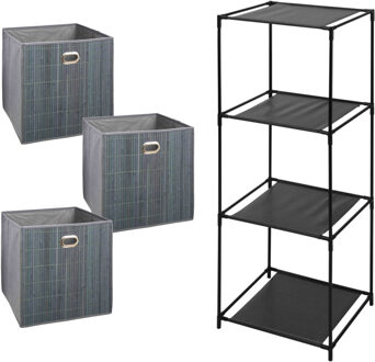 5five Opbergrek 3-laags Smartrack - 3x mandjes linnen/bamboe - grijs - 34 x 98 cm