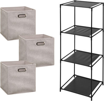 5five Opbergrek 3-laags Smartrack - 3x mandjes linnen - beige - 34 x 98 cm