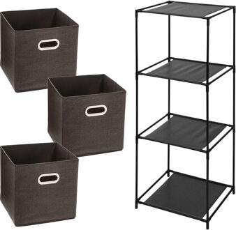 5five Opbergrek 3-laags Smartrack - 3x mandjes linnen - bruin - 34 x 98 cm