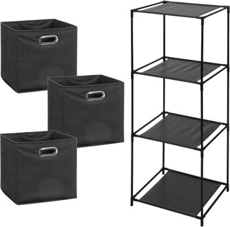 5five Opbergrek 3-laags Smartrack - 3x mandjes linnen - donkergrijs - 34 x 98 cm