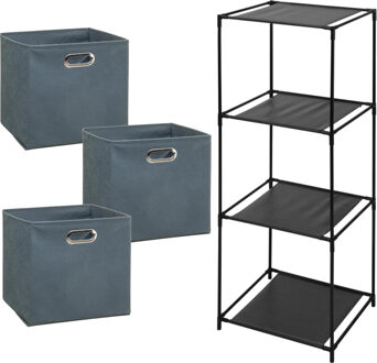5five Opbergrek 3-laags Smartrack - 3x mandjes linnen - grijs blauw - 34 x 98 cm