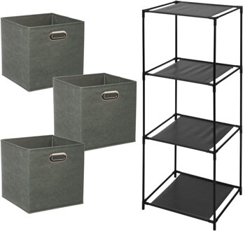 5five Opbergrek 3-laags Smartrack - 3x mandjes linnen - grijs groen - 34 x 98 cm