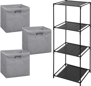 5five Opbergrek 3-laags Smartrack - 3x mandjes linnen - lichtgrijs - 34 x 98 cm