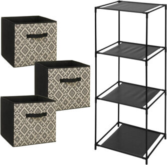 5five Opbergrek 3-laags Smartrack - 3x mandjes polyester - zwart/creme - 34 x 98 cm