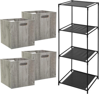 5five Opbergrek 4-laags Smartrack - 4x mandjes hout - grijs - 34 x 98 cm