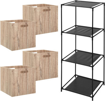 5five Opbergrek 4-laags Smartrack - 4x mandjes hout - naturel - 34 x 98 cm