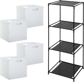 5five Opbergrek 4-laags Smartrack - 4x mandjes hout - wit - 34 x 98 cm