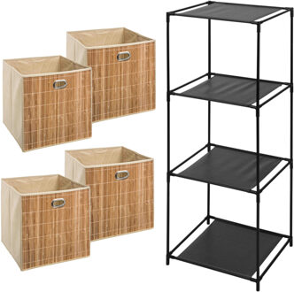 5five Opbergrek 4-laags Smartrack - 4x mandjes linnen/bamboe - beige - 34 x 98 cm