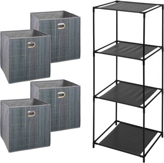 5five Opbergrek 4-laags Smartrack - 4x mandjes linnen/bamboe - grijs - 34 x 98 cm