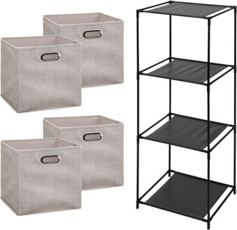 5five Opbergrek 4-laags Smartrack - 4x mandjes linnen - beige - 34 x 98 cm