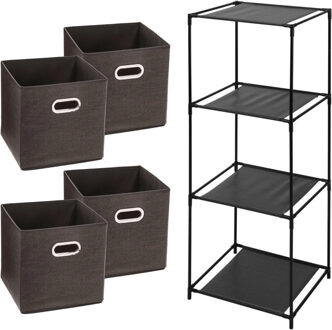 5five Opbergrek 4-laags Smartrack - 4x mandjes linnen - bruin - 34 x 98 cm