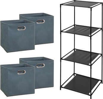5five Opbergrek 4-laags Smartrack - 4x mandjes linnen - grijs blauw - 34 x 98 cm