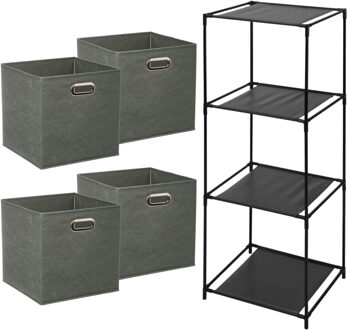 5five Opbergrek 4-laags Smartrack - 4x mandjes linnen - grijs groen - 34 x 98 cm