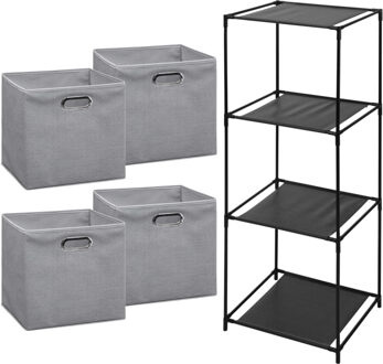 5five Opbergrek 4-laags Smartrack - 4x mandjes linnen - lichtgrijs - 34 x 98 cm