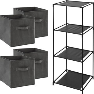 5five Opbergrek 4-laags Smartrack - 4x mandjes polyester - donkergrijs - 34 x 98 cm