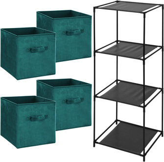 5five Opbergrek 4-laags Smartrack - 4x mandjes polyester - petrol groen - 34 x 98 cm