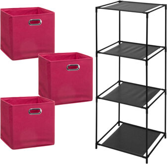 5five Opbergrek Smartrack - met 3x mandjes stof - roze - 34 x 98 cm - Opbergkastjes