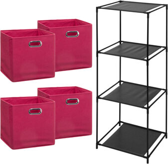 5five Opbergrek Smartrack - met 4x mandjes stof - roze - 34 x 98 cm - Opbergkastjes