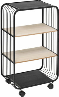 5five Opbergrekje 3 laags met planken - metaal/hout - 43 x 28 x 74 cm - op wielen - trolley - kastje