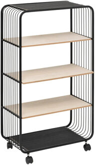 5five Opbergrekje 4 laags met planken - metaal/hout - 55 x 28 x 96 cm - op wielen - trolley - kastje
