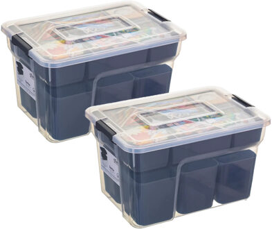 5five Opslag sorteerbox - 2x - 10 vakjes indeling - 2 lagen - 30 x 21 x 18 cm - kunststof - opbergdo