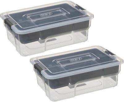 5five Opslag sorteerbox - 2x - 5 vakjes indeling - 2 lagen - 30 x 21 x 11 cm - kunststof - opbergdoo