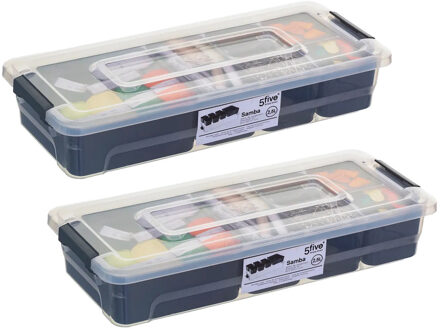 5five Opslag sorteerbox - 2x - 6 vakjes indeling - 35 x 15 x 7 cm - kunststof - opbergdoos