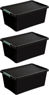 5five Opslagbox met deksel kunststof 60 liter 58 x 39 x 35 cm zwart 3x stuks