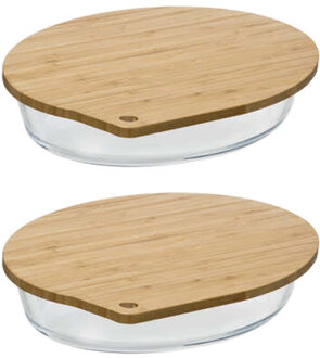 5five Ovenschaal van borosilicaat glas met deksel - 2x - ovaal - 2.4 Liter - 30 x 21 x 5 cm