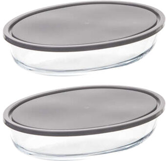 5five Ovenschaal van borosilicaat glas met deksel - 2x - ovaal - 2.4 Liter - 32 x 21 x 6,7 cm