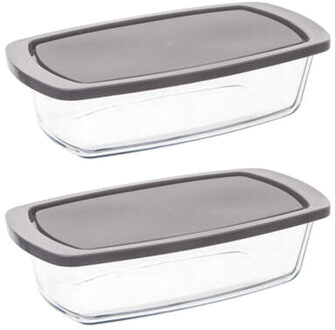 5five Ovenschaal van borosilicaat glas met deksel - 2x - rechthoek - 1.8 Liter - 27 x 14 x 7,3 cm - Ovenschalen Transparant