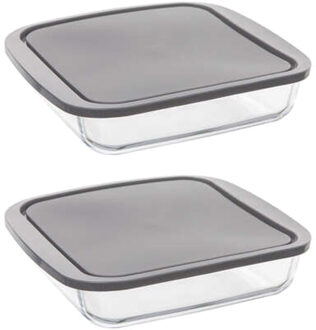 5five Ovenschaal van borosilicaat glas met deksel - 2x - vierkant - 1.8 Liter - 22 x 22 x 5 cm
