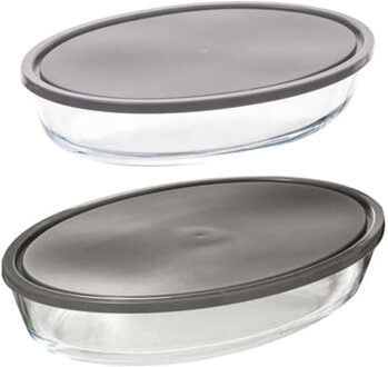 5five Ovenschalen met deksel 2-delige set - borosilicaat glas - ovaal - 2.4 en 3 Liter