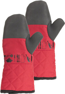 5five Ovenwant en BBQ handschoen - 2x - rood - katoen/siliconen - 32 cm - keuken - hete pannen