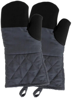 5five Ovenwant en BBQ handschoenen set 2x stuks - grijs - katoen/siliconen - 32 cm - keuken