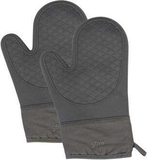5five Ovenwant handschoen - 2x - antraciet - katoen met siliconen - 18 x 29 cm - keuken