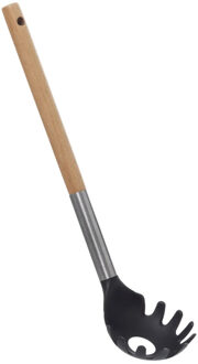 5five Pasta opscheplepel - zwart/lichtbruin - hout/rvs/kunststof - 32 cm - Keukengerei