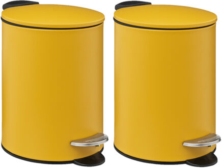 5five Pedaalemmer - 2x - mosterd geel - metaal - 3L - 23 cm - soft close