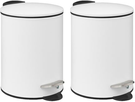 5five Pedaalemmer - 2x - wit - metaal - 3L - 23 cm - soft close