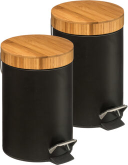5five Pedaalemmer - 2x - zwart - metaal - 3 L - 17 x 25 cm