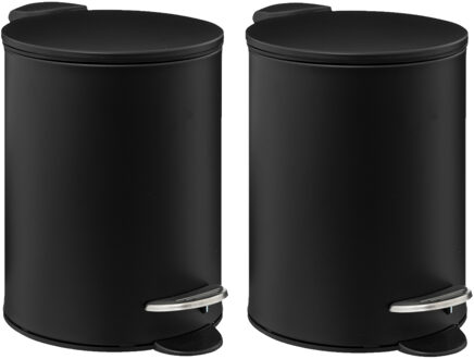 5five Pedaalemmer - 2x - zwart - metaal - 3L - 23 cm - Pedaalemmers