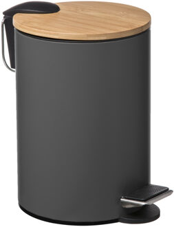 5five Pedaalemmer - donkergrijs - metaal - 3 L - 24 cm - prullenbak