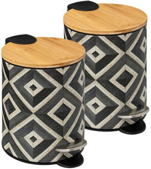 5five Pedaalemmer Mystic - 2x - groen mix - 3 liter - metaal - 17 x 23 cm - voor toilet/badkamer