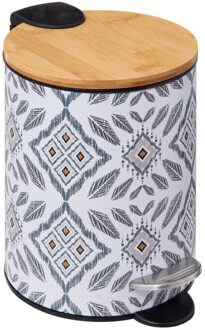 5five Pedaalemmer Mystic - wit/grijs - 3 liter - metaal - 17 x 23 cm - voor toilet/badkamer