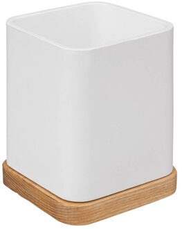 5five Pennenbakje/bureau organizer - wit - 10 x 8 cm - bamboe - vierkant - kantoor/hobby opbergen