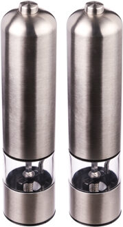 5five Pepermolen - Set van 2x stuks - elektrisch - RVS - 23 cm - automatische kruidenmaler