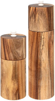 5five Pepermolen/zoutmolen set - acacia hout - 2-maten - peper/zout - Kruidenset - 12.5 cm / 21.5 cm
